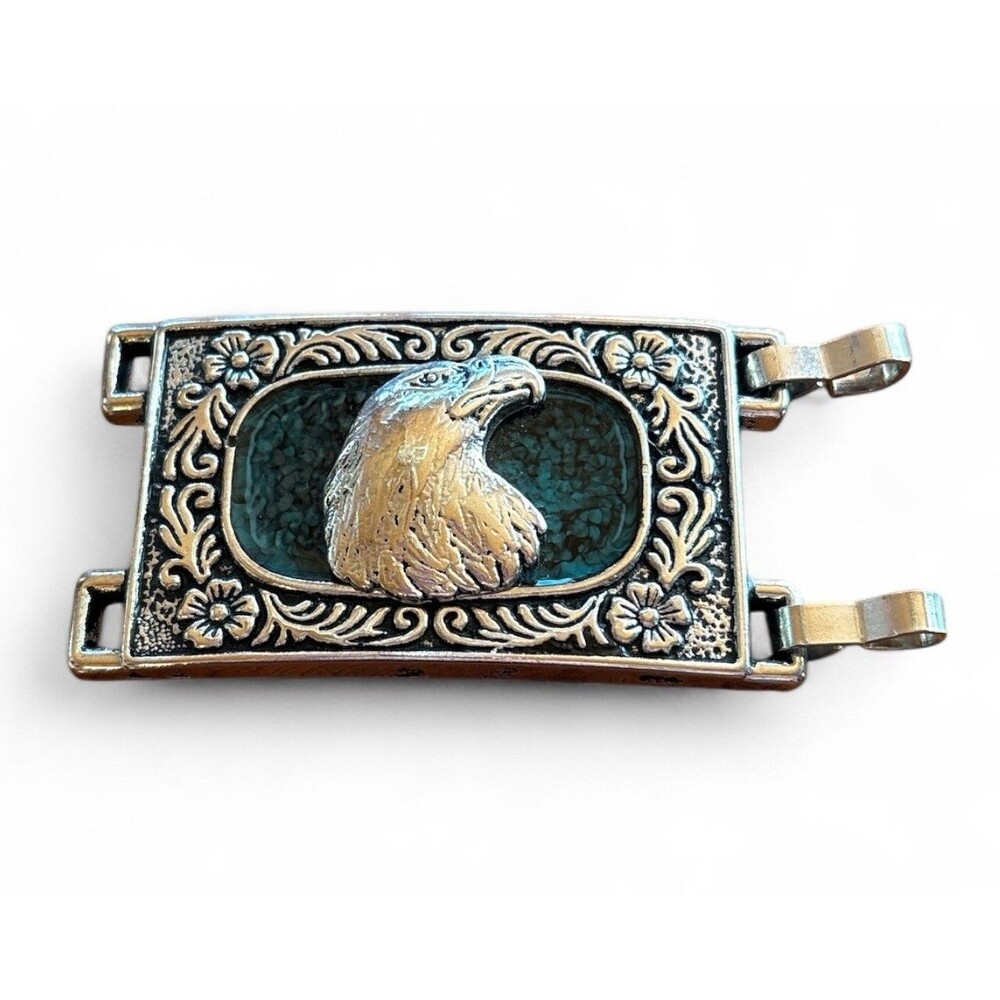 Vintage Women’s Western Belt Buckle Eagle Head Turquoise Enamel Accent